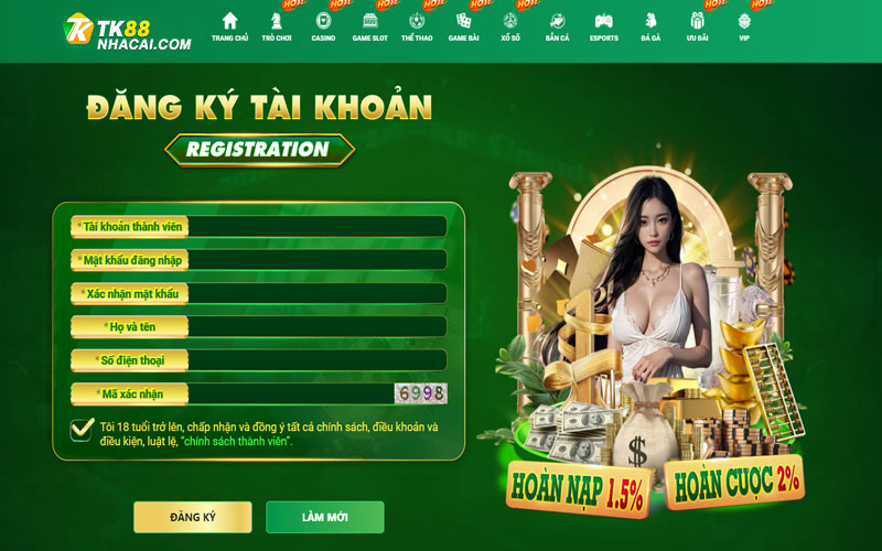 Đăng ký tài khoản Tk88 trên máy tính