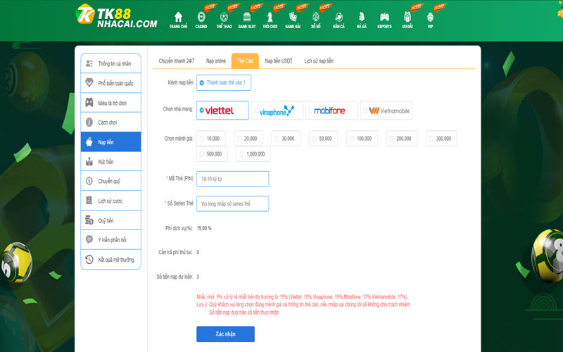 Nạp tiền trong vòng 1 phút với phương thức thẻ cào